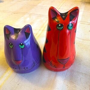 Vintage CatZilla Orange & Purple Cat Salt and Pepper Shakers Set